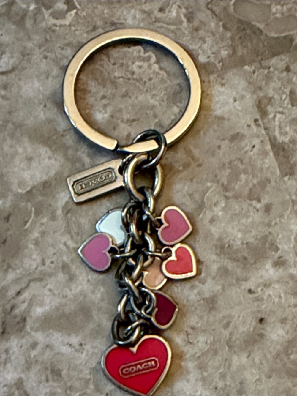 Coach Pink Multi-Heart Charm Key Ring HTF Y2K